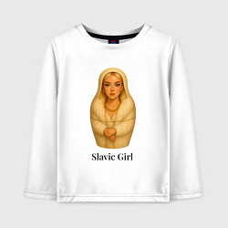 Детский лонгслив Slavic girl белая матрёшка