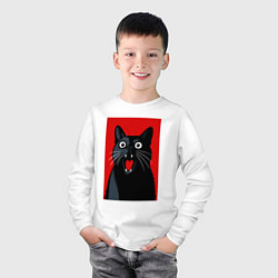 Лонгслив хлопковый детский Удивленный черный кот, цвет: белый — фото 2
