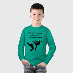 Лонгслив хлопковый детский Могу нежно уложить карате, цвет: зеленый — фото 2