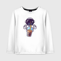 Лонгслив хлопковый детский Космический бабл-чай, цвет: белый