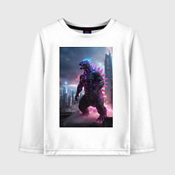 Лонгслив хлопковый детский Годзилла посреди мегаполиса, цвет: белый