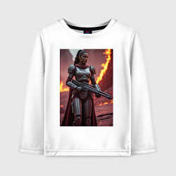 Лонгслив хлопковый детский Девушка-Мандалорец в броне, цвет: белый