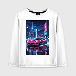 Детский лонгслив Вишневый спорткар по мокрой дороге