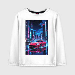 Детский лонгслив Вишневый спорткар по мокрой дороге