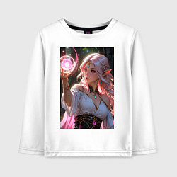 Лонгслив хлопковый детский Нежная эльфийка с магической сферой, цвет: белый