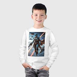 Лонгслив хлопковый детский Девушка-мандалорец в космосе, цвет: белый — фото 2