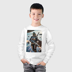 Лонгслив хлопковый детский Девушка-мандалорец летит в космосе, цвет: белый — фото 2