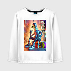 Лонгслив хлопковый детский Bender is a cool skateboarder - Futurama, цвет: белый