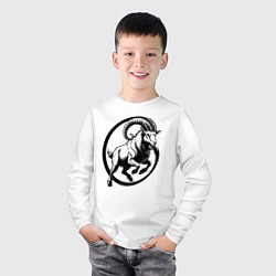 Лонгслив хлопковый детский Горный козёл в круге, цвет: белый — фото 2
