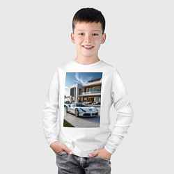 Лонгслив хлопковый детский Белый суперкар у дома, цвет: белый — фото 2