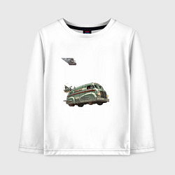 Лонгслив хлопковый детский Ретрофутуристический летающий грузовик Хлеб, цвет: белый