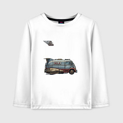 Лонгслив хлопковый детский Ретрофутуристический летающий грузовик Milk, цвет: белый