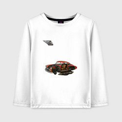 Лонгслив хлопковый детский Летающая машина, ретрофутуризм, цвет: белый