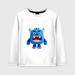 Детский лонгслив Синее чудовище с рогами