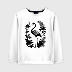 Лонгслив хлопковый детский Черный фламинго в цветах, цвет: белый