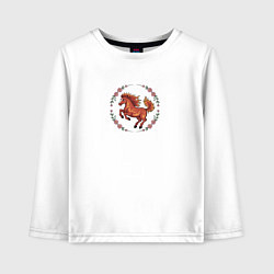 Лонгслив хлопковый детский Огненная лошадь и розовые цветы, цвет: белый