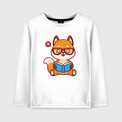 Лонгслив хлопковый детский Лисёнок с книгой, цвет: белый
