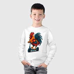 Лонгслив хлопковый детский Петушок на электросамокате, цвет: белый — фото 2