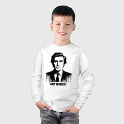 Лонгслив хлопковый детский Портрет Энди Уорхола в каплях краски, цвет: белый — фото 2