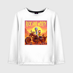 Лонгслив хлопковый детский Рик и Морти на ржавом ретро мотоцикле в пустыне, цвет: белый