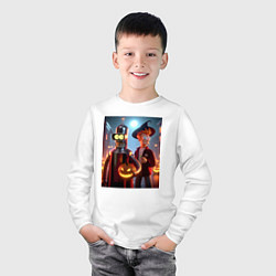Лонгслив хлопковый детский Бендер и Фрай в шляпе - ночь на хэллоуин, цвет: белый — фото 2