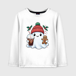 Детский лонгслив Милое новогоднее привидение с кофе и имбирным прян