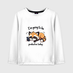 Детский лонгслив Продуктивный енот с телефоном
