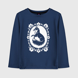 Лонгслив хлопковый детский Лиса в цветочной раме, цвет: тёмно-синий