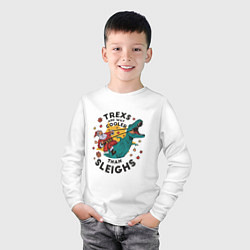 Лонгслив хлопковый детский Санта на динозавре, цвет: белый — фото 2