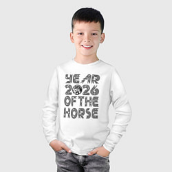 Лонгслив хлопковый детский Символ года 2026 красная огненная лошадь, цвет: белый — фото 2
