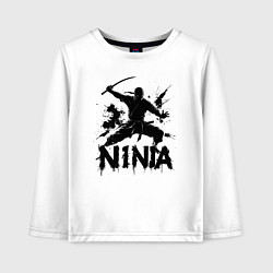 Лонгслив хлопковый детский Ниндзя с катаной в атаке, цвет: белый