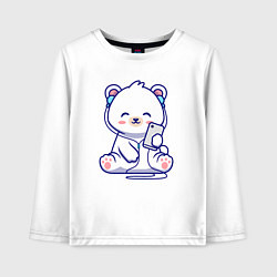 Лонгслив хлопковый детский Music white bear, цвет: белый