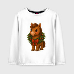 Детский лонгслив Маленькая милая лошадка в городе