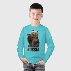 Лонгслив хлопковый детский Russia: Poly Bear, цвет: бирюзовый — фото 2