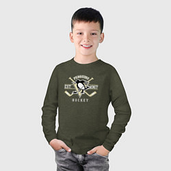 Лонгслив хлопковый детский Pittsburgh Penguins: Est.1967, цвет: меланж-хаки — фото 2