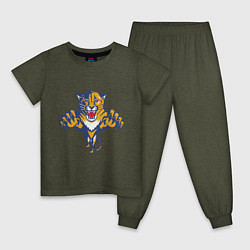 Пижама хлопковая детская Florida Panthers цвета меланж-хаки — фото 1