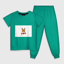 Пижама хлопковая детская Влюбленная лиса, цвет: зеленый