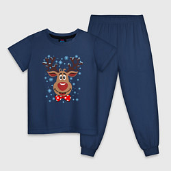 Пижама хлопковая детская Рождественский олень, цвет: тёмно-синий