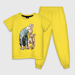 Пижама хлопковая детская Кошки сфинксы, цвет: желтый
