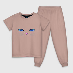 Пижама хлопковая детская Кошачьи глаза, цвет: пыльно-розовый
