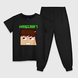 Пижама хлопковая детская Огромная голова Стива - Minecraft, цвет: черный
