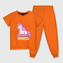 Пижама хлопковая детская Единорог на пончике цвета оранжевый — фото 1