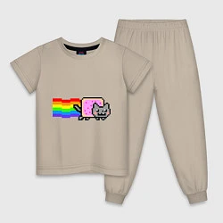 Пижама хлопковая детская Nyan Cat, цвет: миндальный