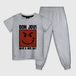 Пижама хлопковая детская Bon Jovi: Have a nice day цвета меланж — фото 1