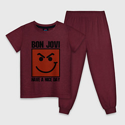 Пижама хлопковая детская Bon Jovi: Have a nice day, цвет: меланж-бордовый
