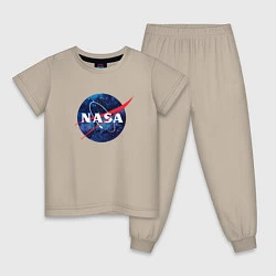 Пижама хлопковая детская NASA: Cosmic Logo, цвет: миндальный