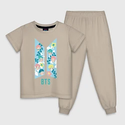 Пижама хлопковая детская BTS Army Floral, цвет: миндальный