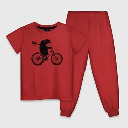 Пижама хлопковая детская Ежик на велосипеде, цвет: красный