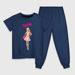 Пижама хлопковая детская Барби на прогулке, цвет: тёмно-синий