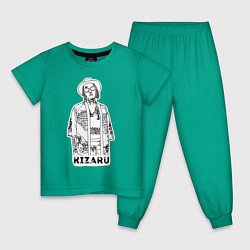 Пижама хлопковая детская Kizaru цвета зеленый — фото 1